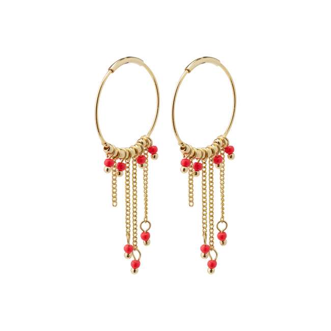 Priser på Pilgrim CASSANDRA sommer hoops med røde perler guldbelagt