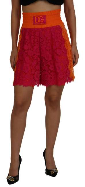 Priser på Dolce & Gabbana Pink Orange Lace Bomuld High Waist Shorts