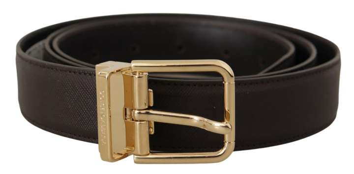 Priser på Dolce & Gabbana Brun Skind Læder Guld Logo Metal Spænd Bælte