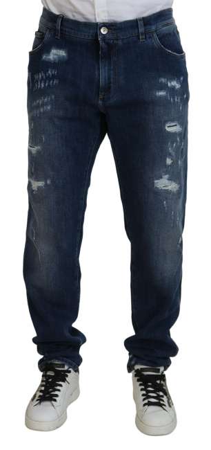 Priser på Dolce & Gabbana Blå Bomuld Stretch Slim Bukser & Jeans