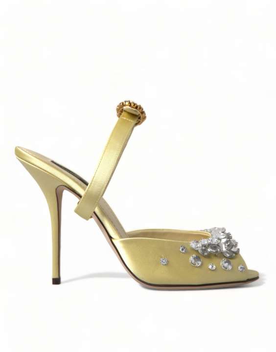 Priser på Dolce & Gabbana Gul Satin Krystal Mary Janes Sandaler
