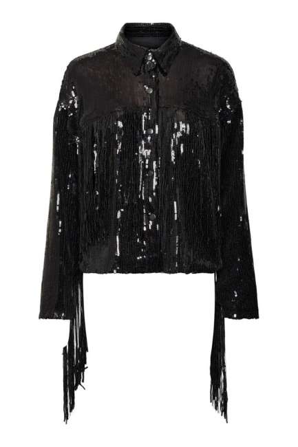 Priser på Something New - Jakke - SN Mia Fringe Short Sequin Jacket - Wst Black