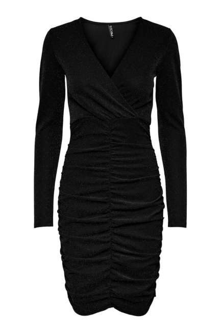 Priser på Pieces - Kjole - PC Lina LS V-Neck Rouching Short Dress - Black