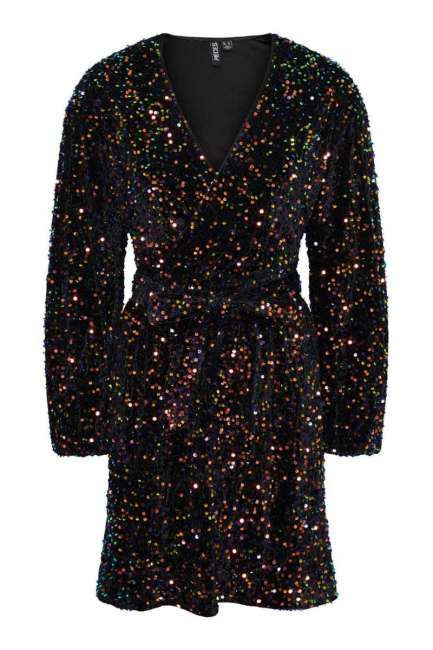 Priser på Pieces - Kjole - PC Stella LS Sequin Wrap Dress - Black