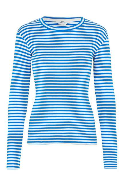 Priser på Mads Nørgaard - Bluse - 2x2 Cotton Stripe Tuba Tee LS - 2x2 Stripe Surf The Web/Vanill