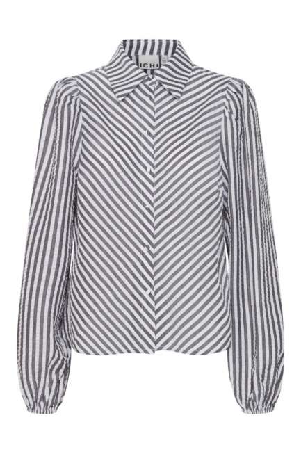Priser på Ichi - Skjorte - Stacy Shirt - Meteorite/White Stripe