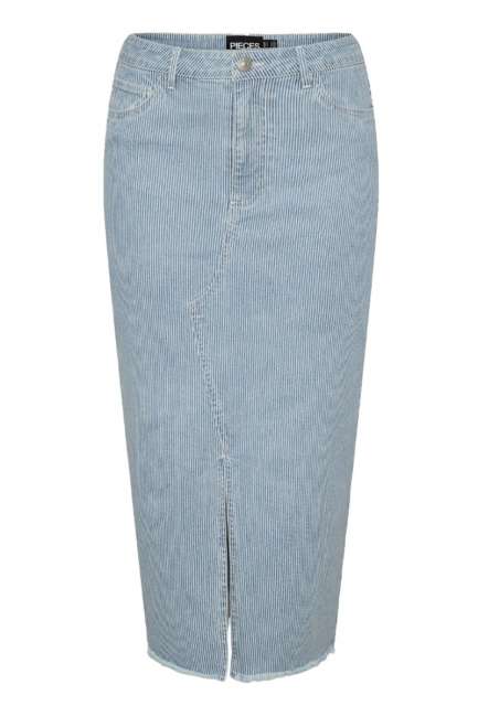 Priser på Pieces - Nederdel - PC Billo HW Midi Skirt - Light Blue Denim