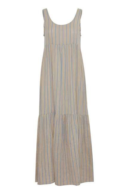 Priser på Ichi - Kjole - IA Foxa Striped Maxi Dress - Doeskin/Della Blue stripe