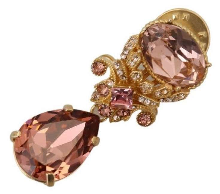 Priser på Dolce & Gabbana Guld Tone Brass Krystal Jewelry Dangling Pin Brooch