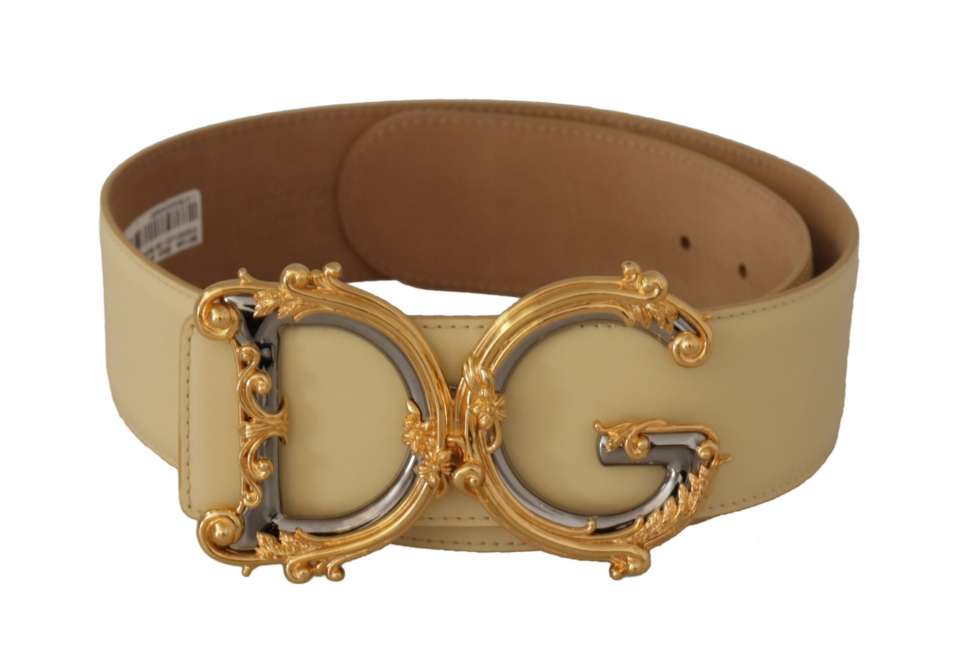 Priser på Dolce & Gabbana Beige Wide Waist Læder DG Logo Baroque Buckle Bælte