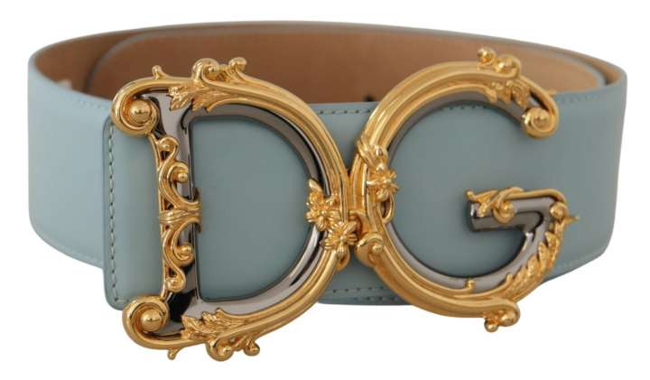 Priser på Dolce & Gabbana Blå Læder Wide Waist DG Logo Baroque Guld Buckle Bælte