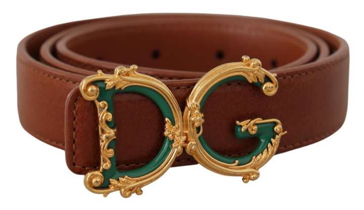 Priser på Dolce & Gabbana Brun Læder Baroque Guld DG Logo Waist Buckle Bælte