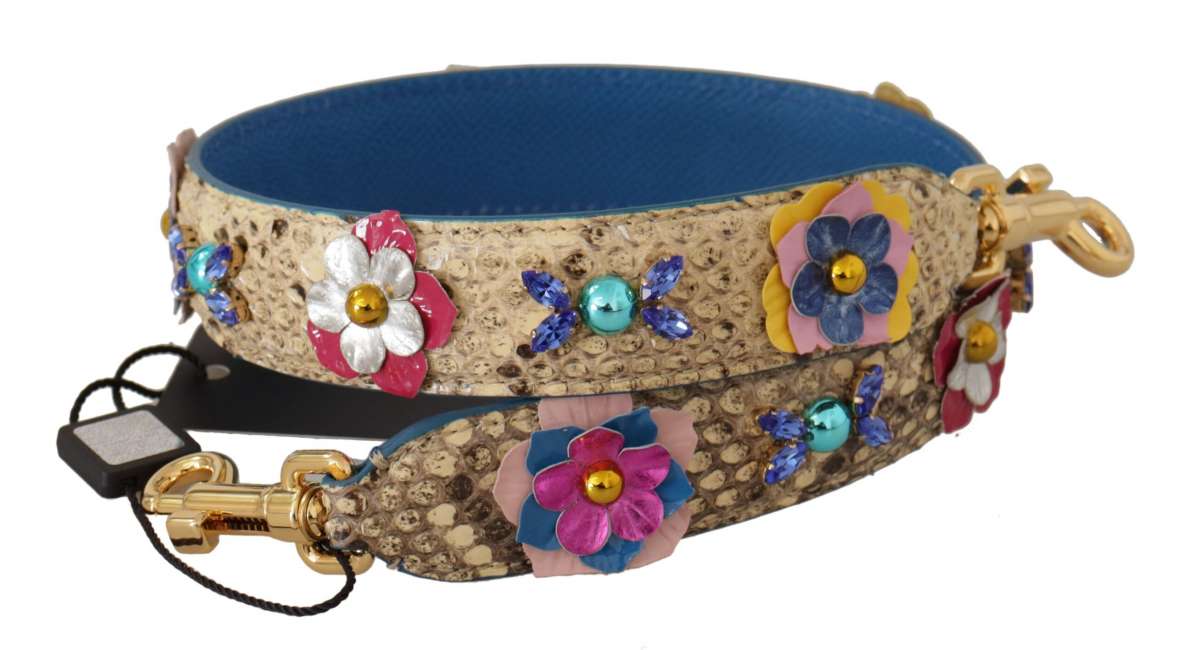 Priser på Dolce & Gabbana Beige Python Læder Floral Studded Skulder Strap