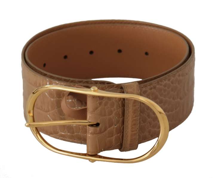 Priser på Dolce & Gabbana Brun Beige Læder Guld Metal Oval Buckle Bælte