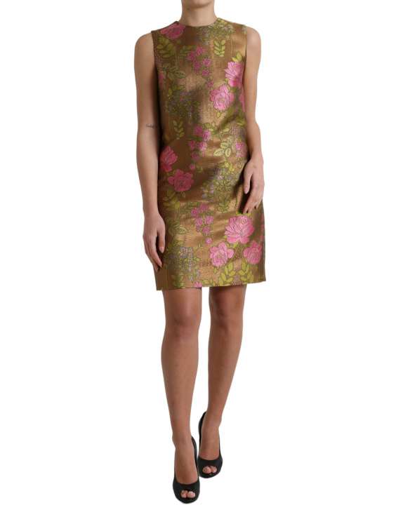 Priser på Dolce & Gabbana Brun Floral Jacquard Sleeveless Mini Kjole