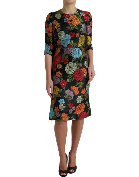 Priser på Dolce & Gabbana Sort Floral Embroidery Knee Length Kjole