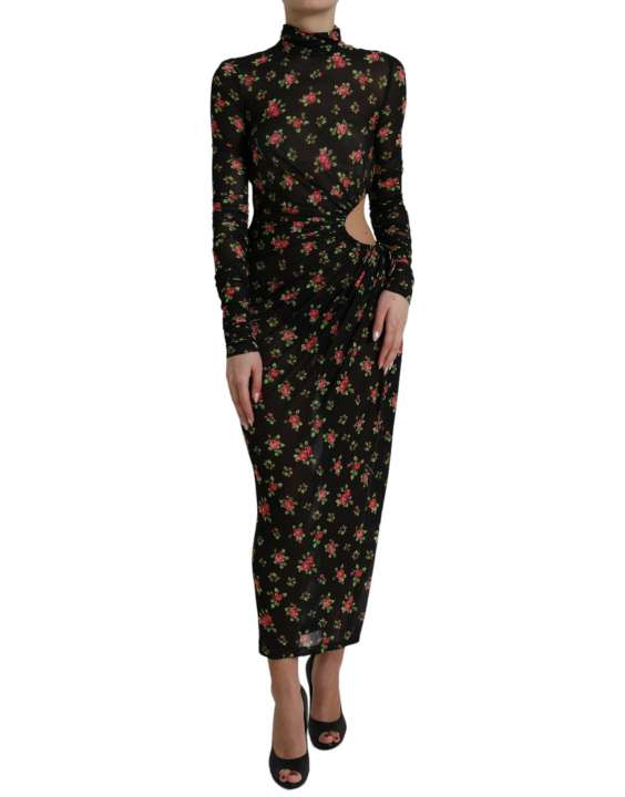 Priser på Dolce & Gabbana Sort Floral Cut Out Sheath Long Maxi Kjole