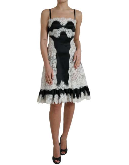 Priser på Dolce & Gabbana Sort Hvid Lace See Through A-Line Sleeveless Kjole