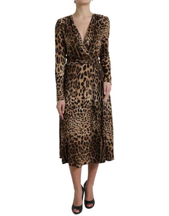 Priser på Dolce & Gabbana Brun Leopard Print Wrap Effect Midi Kjole