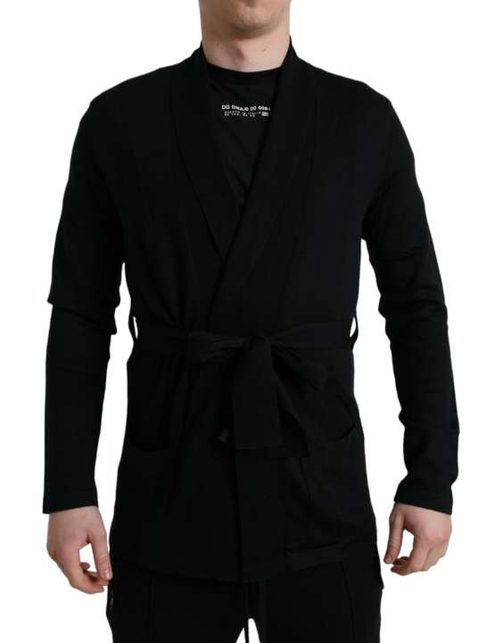 Priser på Dolce & Gabbana Sort Cashmere Long Sleeves Bælteed Wrap Robe