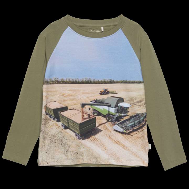 Priser på Minymo Drenge Langærmet t-shirt - Deep Lichen Green - 122