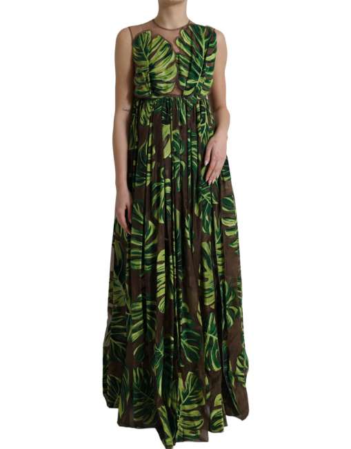 Priser på Dolce & Gabbana Grøn Banana Leaf Sleeveless Long Maxi Kjole