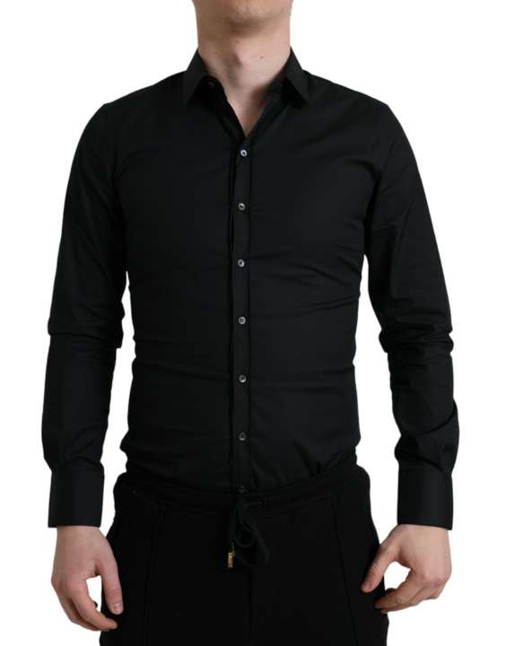Priser på Dolce & Gabbana Sort Bomuld Stretch Slim Formal Skjorte