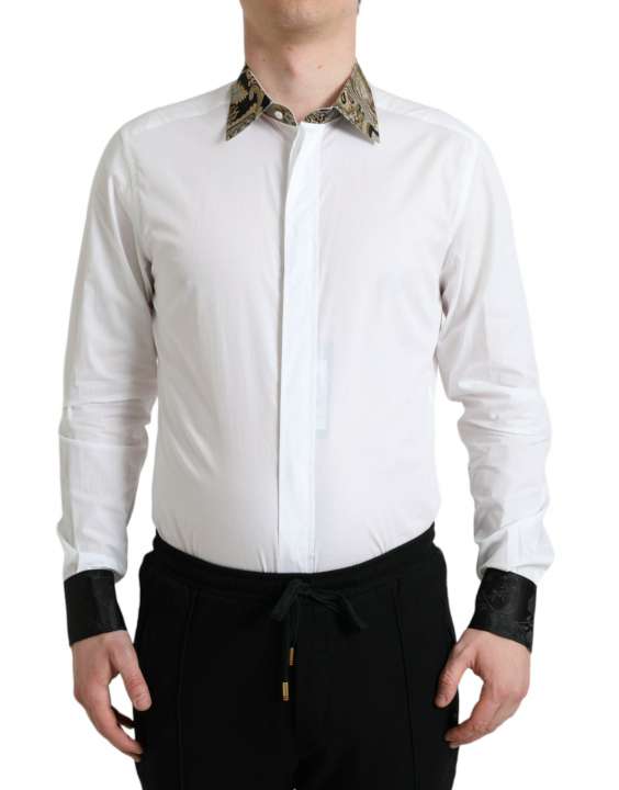 Priser på Dolce & Gabbana Hvid Bomuld Jacquard Formal Skjorte