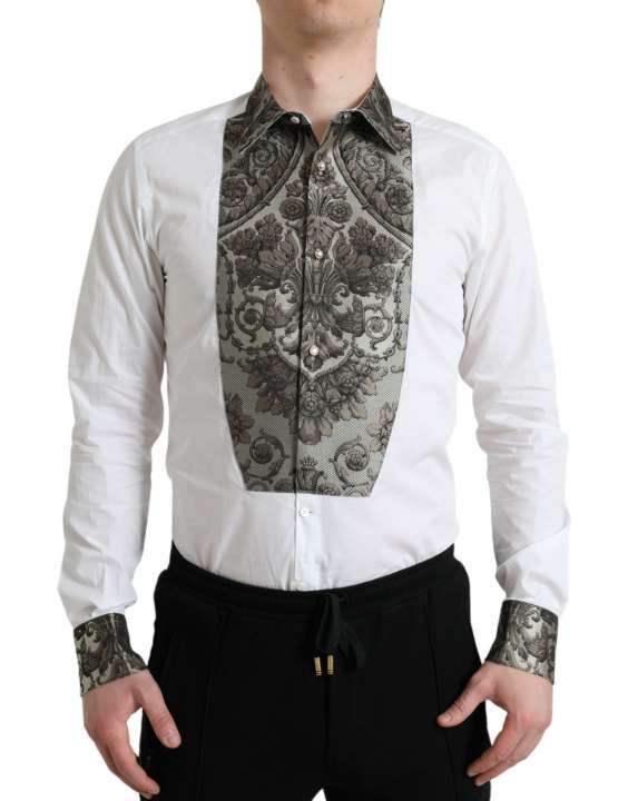 Priser på Dolce & Gabbana Hvid Floral Brocade Skjorte