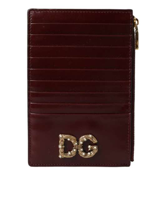Priser på Dolce & Gabbana Maroon Læder DG Amore Zip Card Holder Pung