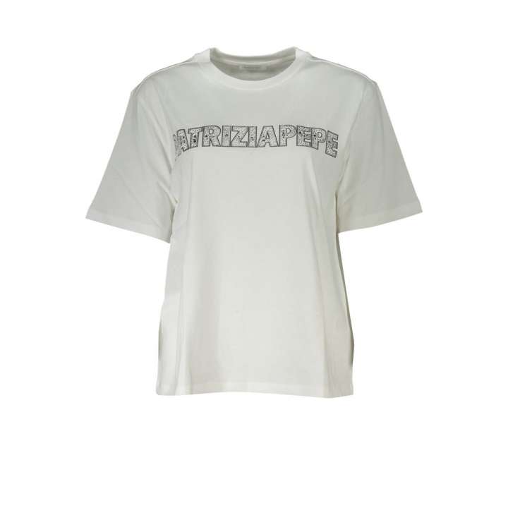 Priser på Patrizia Pepe Elegant Short Sleeve Crew Neck T-Shirt with Rhinestone Detail