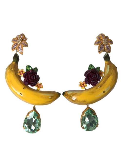 Priser på Dolce & Gabbana Gold Brass Crystal Banana Clip-on Jewelry Dangling Earrings