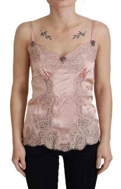 Priser på Dolce & Gabbana Pink Satin Lace Roses Tank Top Lingerie