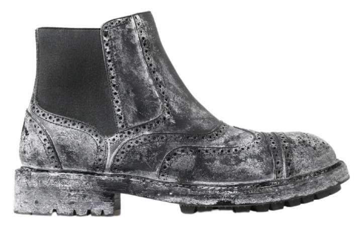Priser på Dolce & Gabbana Sort Grå Læder Ankel Støvler