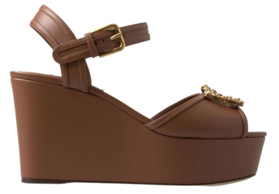 Priser på Dolce & Gabbana Brun Læder AMORE Wedges Sandaler Shoes