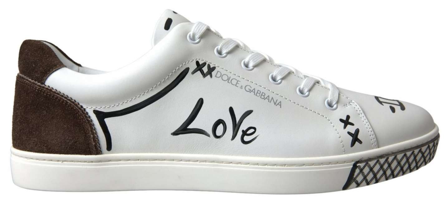 Priser på Dolce & Gabbana Hvid Læder Brun LOVE Casual Sneakers