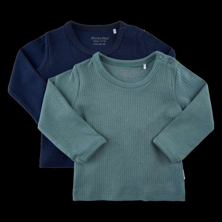 Priser på Minymo Børne Langærmet t-shirt i økologisk bomuld - Goblin Blue - 68