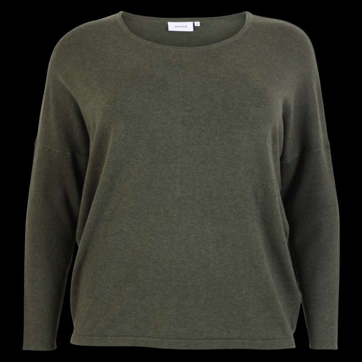 Priser på Steenholt Cava Dame Striktrøje Plus Size - Green Melange - 52