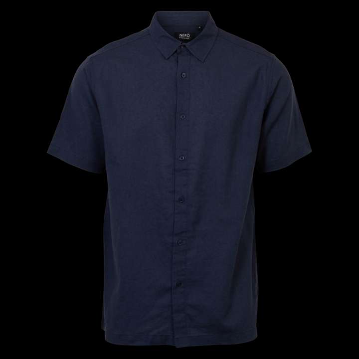 Priser på Nero Marco Herre Kortærmet skjorte i hørmix - Blue Nights - 2XL