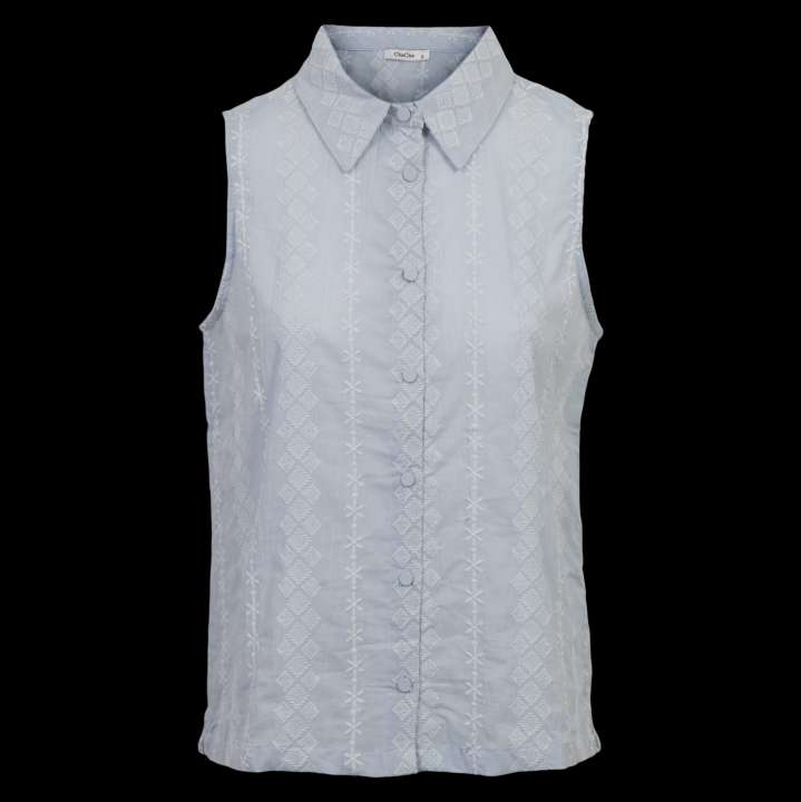 Priser på ChaCha Dame Kortærmet bluse - Blue/White - L