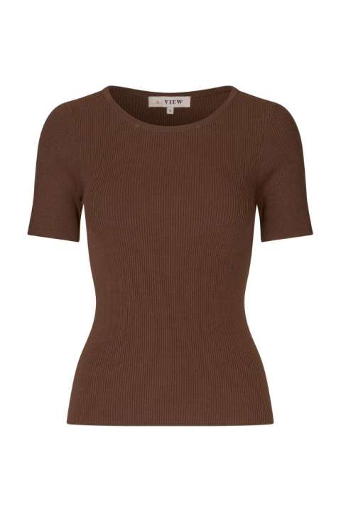 Priser på A-View - T-shirt - Rib Knit Short Sleeve Top - Brown