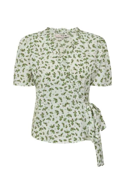Priser på A-View - Bluse - Peony Wrap Blouse - White/green