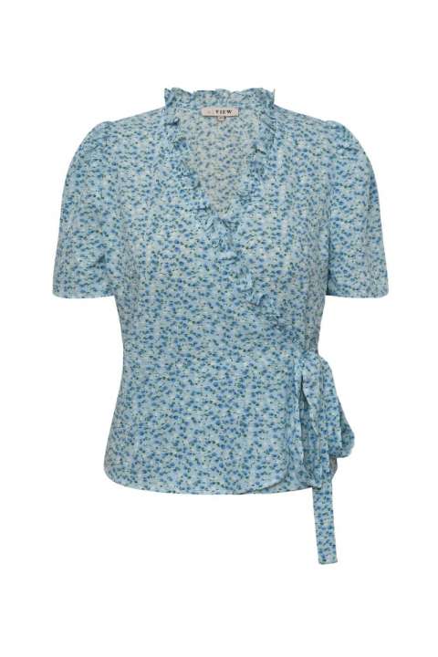 Priser på A-View - Bluse - Peony Wrap Blouse - Blue/white