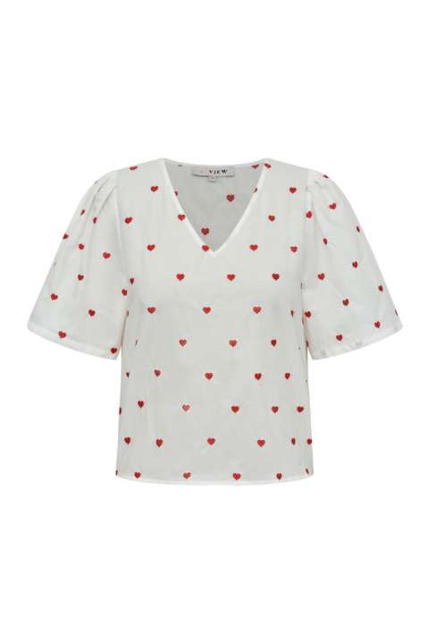 Priser på A-View - T-shirt - Heart Blouse - White/red