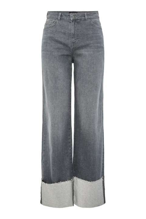 Priser på Pieces - Jeans - PC Pil Hw Straight Fold Up Denim Jeans - Grey Denim
