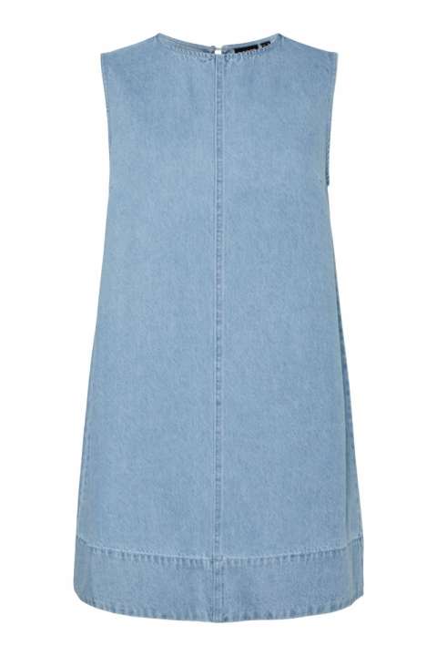 Priser på Pieces - Kjole - Flora Sl Mini Denim Dress - Light Blue Denim