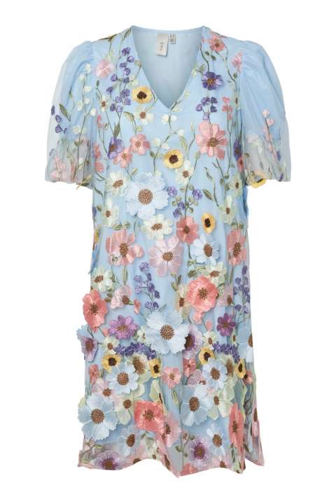 Priser på Y.A.S - Kjole - Yas Flowering Ss Dress New - Show Halogen Blue