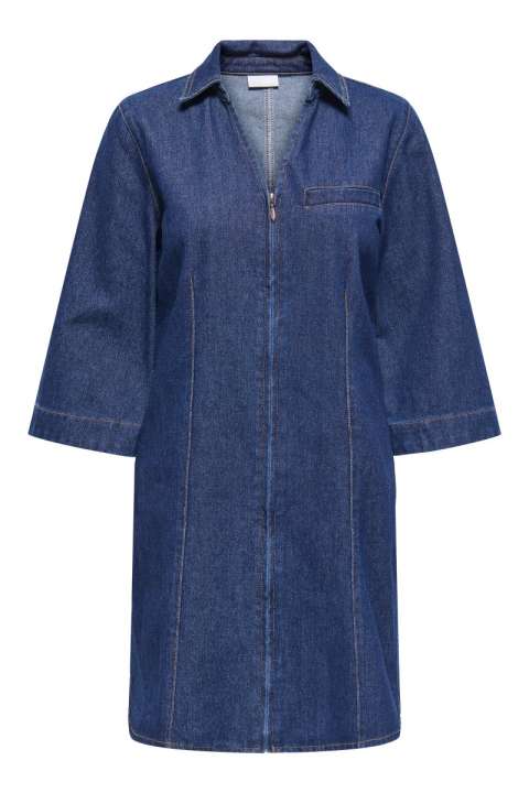 Priser på JDY - Kjole - Sally Zip Stitch 3/4 Dress - Dark Blue Denim