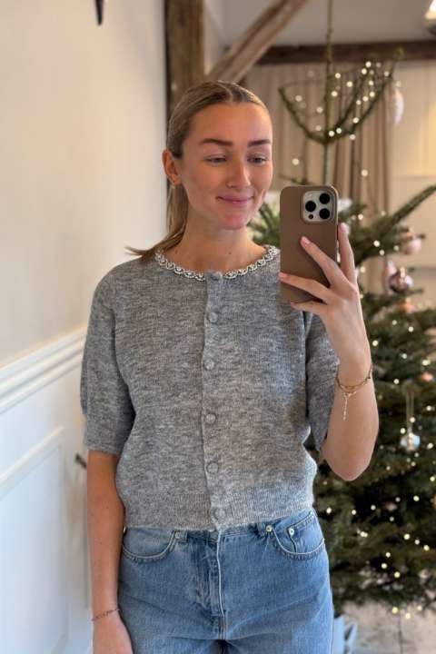 Priser på JDY - Cardigan - Jdy Alva Life 2/4 Embellish Cardigan - Medium Grey Melange