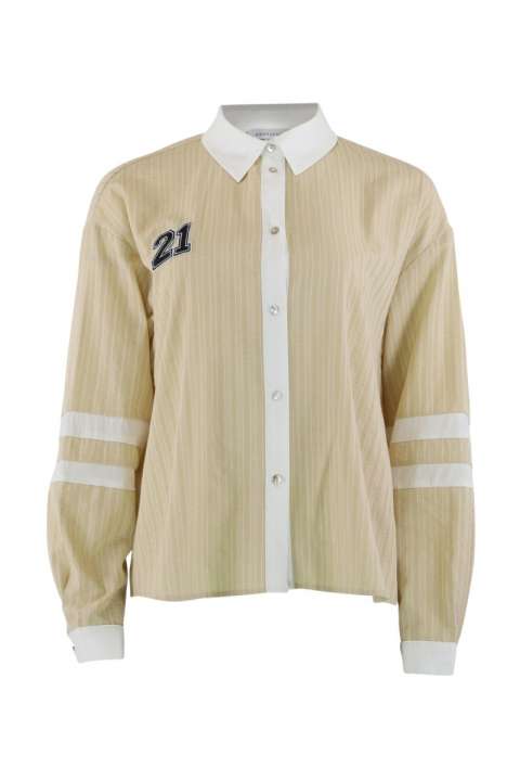 Priser på Continue - Skjorte - Ally 21 - Small Stripe Sand/White